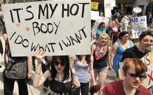 A protestor with a sign at the USM Slutwalk in Portland, Maine.